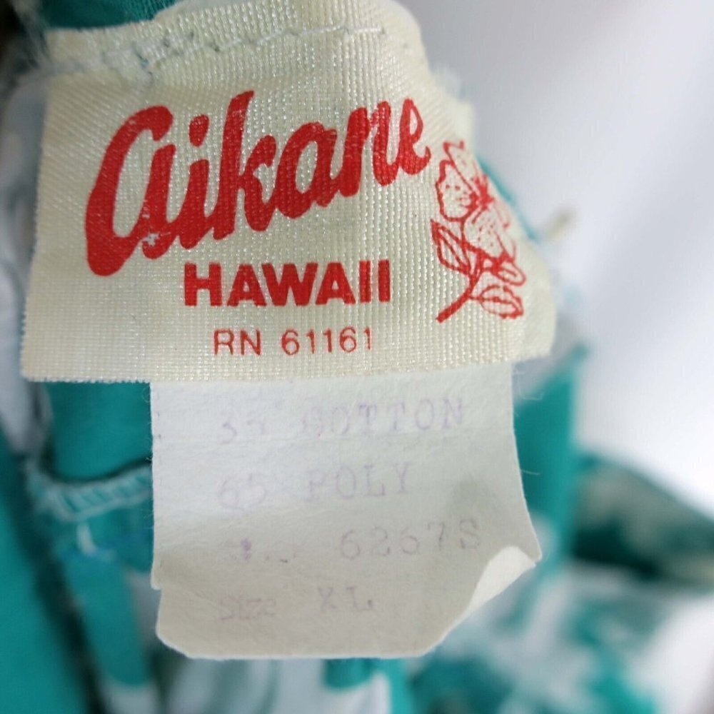 Aikane Hawaii Aloha Vintage Muumuu Lounge Trumpet Dress Green Floral Women's XL - Picture 4 of 4